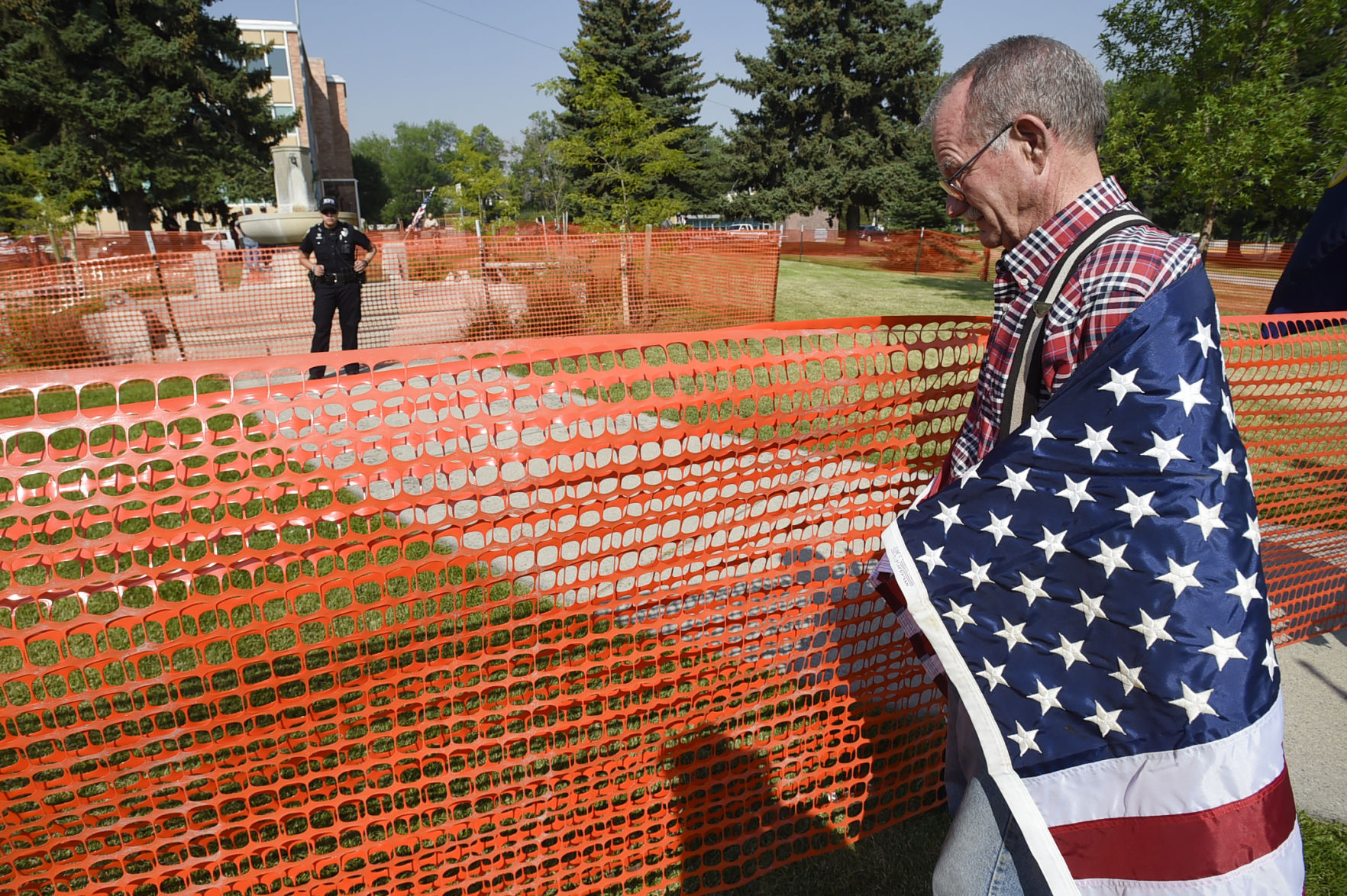 Matt Dellamano, a Helena resident and veteran, right, says removing the fountain is insulting to veterans who fought for their country, regardless of what side they were on.